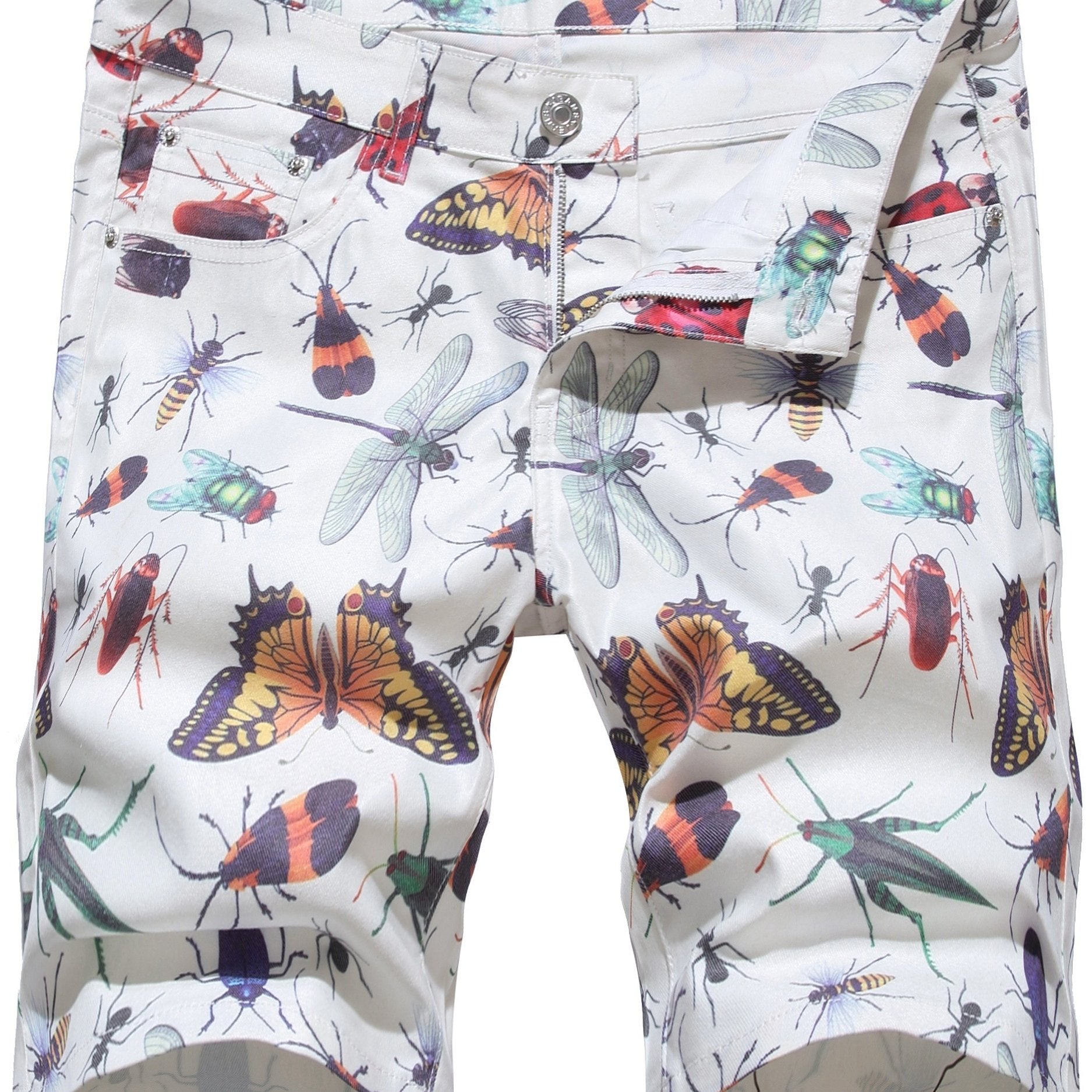 Creative Insect Print Denim Shorts for Men