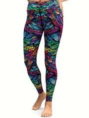 Plume Print Yoga Fitness Leggings High Waist Sports Pants