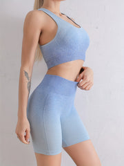 Gradient Yoga Set Racerback Sports Bra & Seamless Shorts Suit
