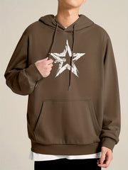Men's Star Print Hooded Sweatshirt Drawstrings