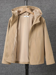 Boys Solid Hooded Warm Jacket Zip Up