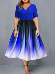 Ombre Print Surplice Neck Ruched Dress