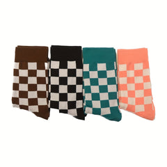 12 Pairs Plaid Crew Socks Comfy & Breathable All match Sports Socks