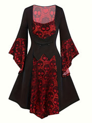Goth Dress Skull Embroidery Long Sleeve