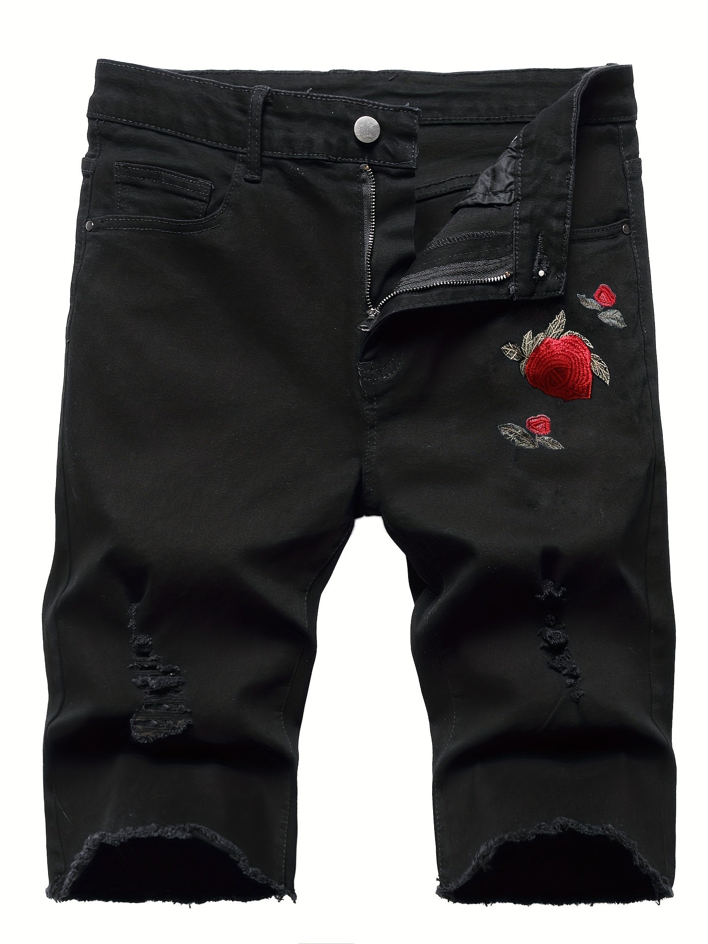 Floral Embroidery Denim Shorts Men's Casual Street Style