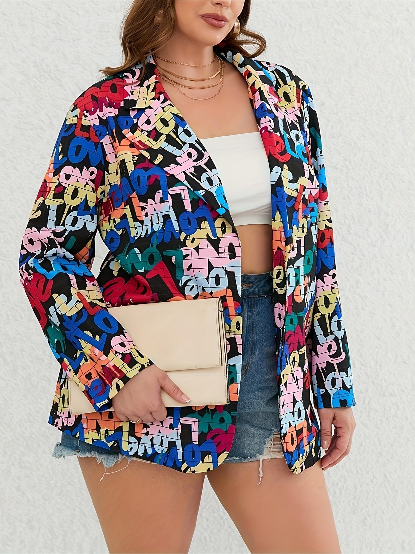 Casual Allover Letter Print Blazer