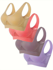 4 Pack Plus Size Sports Bra Set Women's Plus Breathable Mesh Hole Wireless Yoga