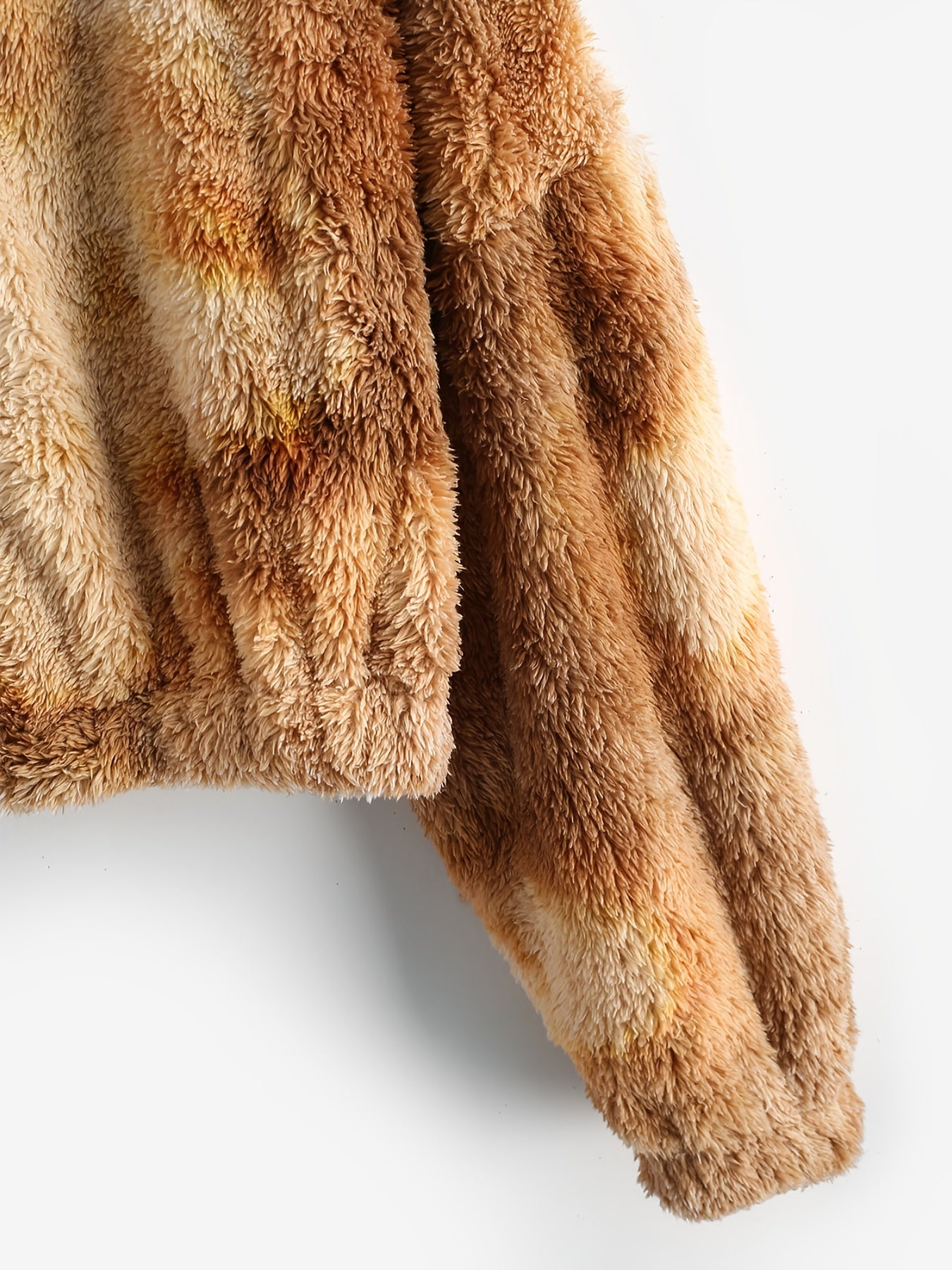 Tie Dye Fluffy Coat Drop Shoulder Crew Neck Winter Outerwear