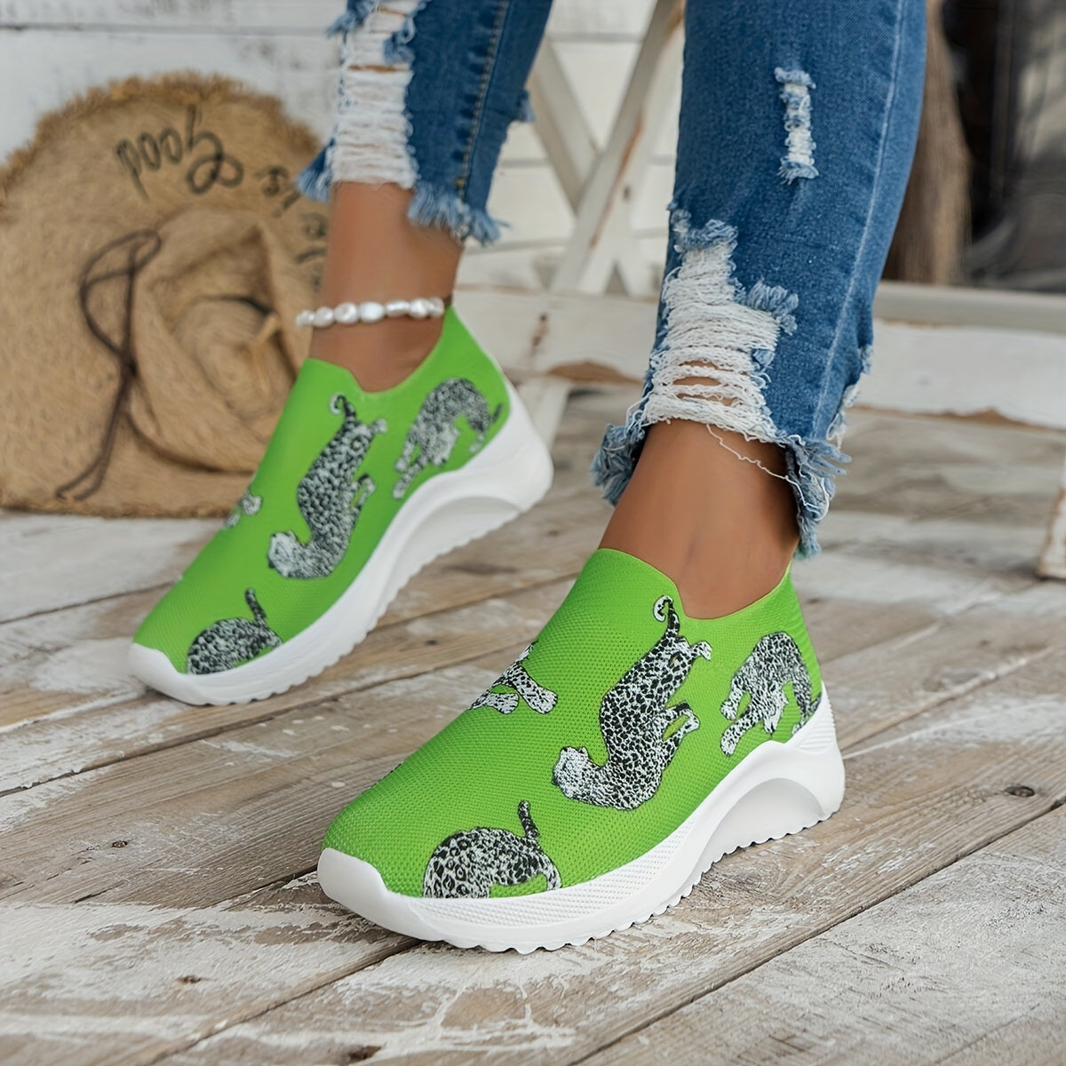 Leopard Print Sock Shoes Low Top Sneakers Casual Running Shoes