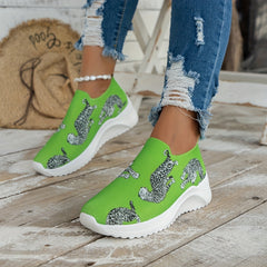 Leopard Print Sock Shoes Low Top Sneakers Casual Running Shoes
