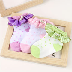 3 Pairs Lace Socks for Girls Pearl Decorations Darling Socks