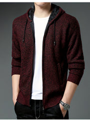 Sherpa Lined Knitted Cardigan Men's Hooded Jacket Long Sleeve Hoodies