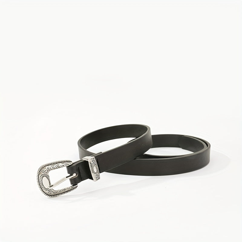 Vintage Craved Buckle Thin Belt PU Leather Casual Belt Pants Belt Dress Girdle