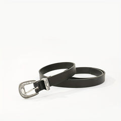 Vintage Craved Buckle Thin Belt PU Leather Casual Belt Pants Belt Dress Girdle