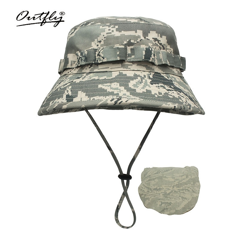 Men's Camouflage Bucket Hat Sunscreen Wide Brim Hat for Outdoor Activities