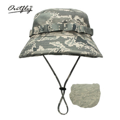 Men's Camouflage Bucket Hat Sunscreen Wide Brim Hat for Outdoor Activities