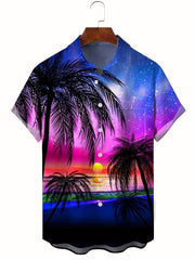 Sunset Beach Print Men's Hawaiian Shirt for Vacation