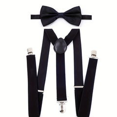 Solid Y Back Suspenders Pants & Bow Tie Set for Kids