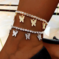 Butterfly Rhinestone Tennis Anklet, Summer Style Foot Jewelry