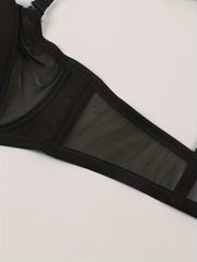 Contrast Mesh Push Up Bra Breathable Bow Tie Lingerie