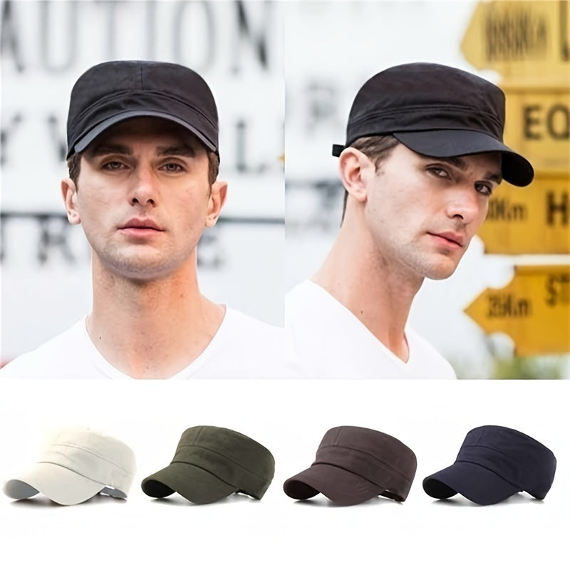 Men's Cotton Flat Top Hat Autumn Winter Casual Military Cap