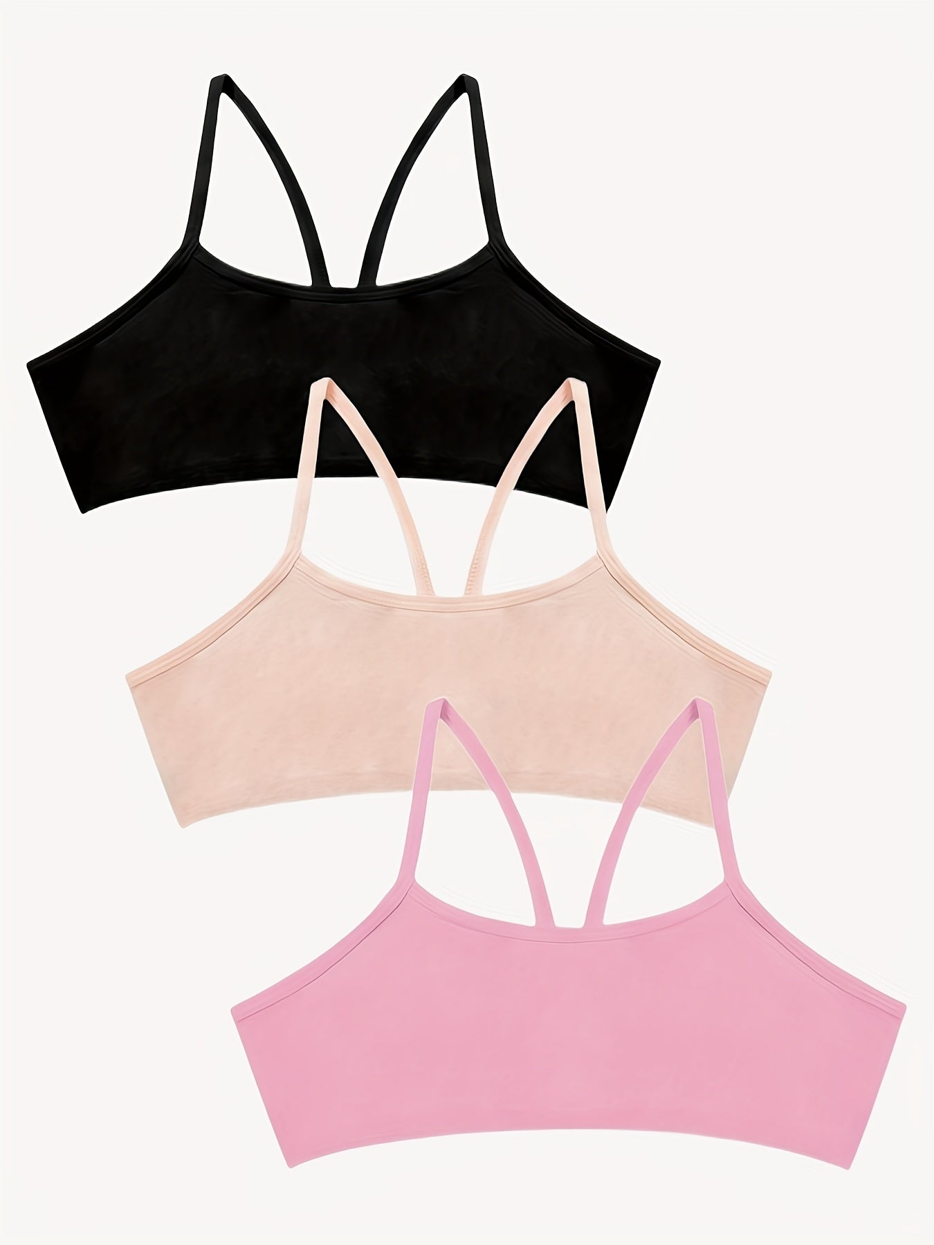 3pcs Girl's Cross Straps Bralette Multiple Colors