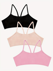 3pcs Girl's Cross Straps Bralette Multiple Colors