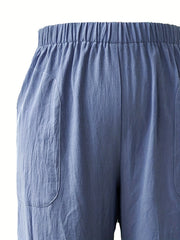 Solid Elastic Waist Loose Cargo Pants
