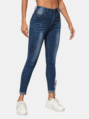 Slim Fit Skinny Jeans Slash Pockets Mid Stretch Denim Pants