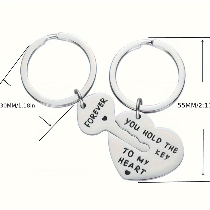 2pcs Stainless Steel Keychain Set Key To Heart Pendant Gift