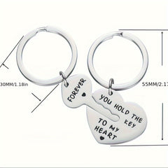 2pcs Stainless Steel Keychain Set Key To Heart Pendant Gift