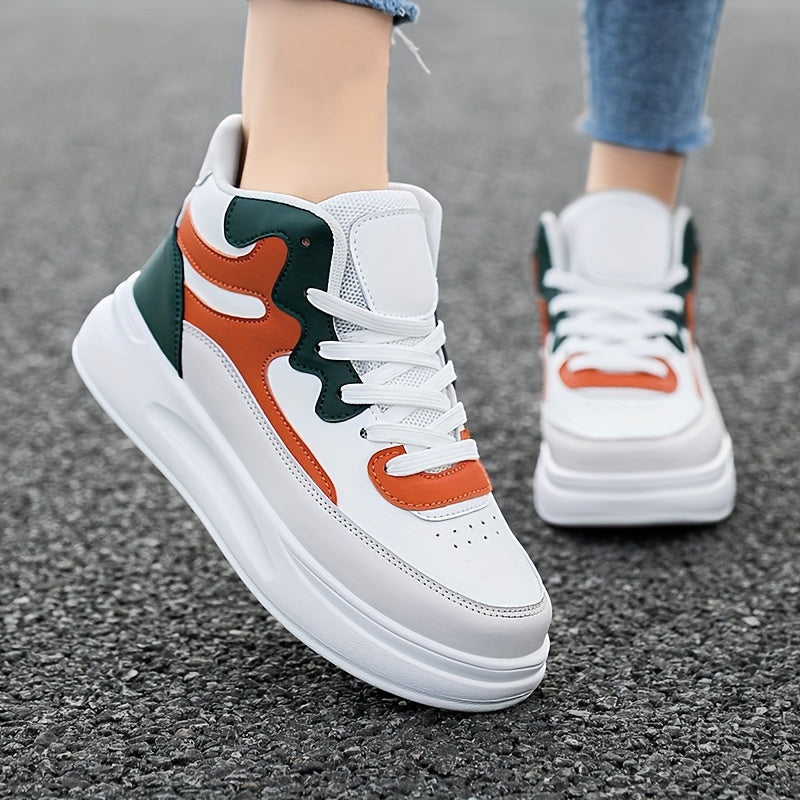 Women's Patchwork Thick Bottom Skate Shoes Waterproof Lace Up Travel Shoes