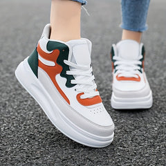 Women's Patchwork Thick Bottom Skate Shoes Waterproof Lace Up Travel Shoes