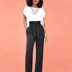 Tie Front High Waist Wide Leg Pants