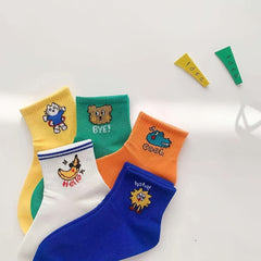 5 Pairs Boys Cartoon Print Socks, Spring/Summer Casual Wear