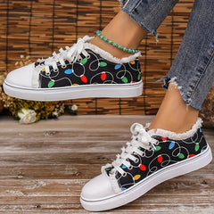 Women's Colorful Printed Lace up Low Flat Shoes Lightweight Casual Sports Shoes