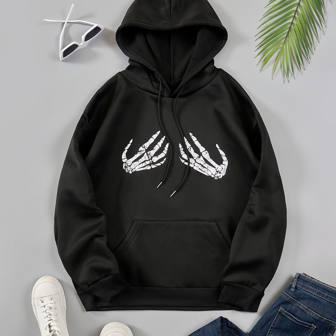 Skeleton Hand Print Hooded Sweatshirt