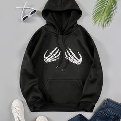 Skeleton Hand Print Hooded Sweatshirt