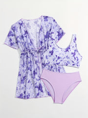 3pc Tie Dye Sleeveless Top & Shorts & Dress