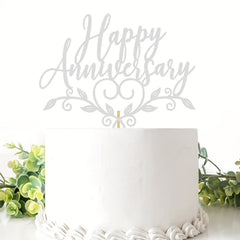 Glitter Happy Anniversary Cake Topper - Party Decorating Supplies