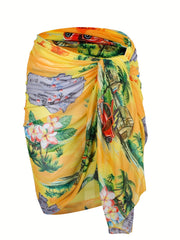 Boho Bikini Bottoms Tropical Print Cover Up Skirt