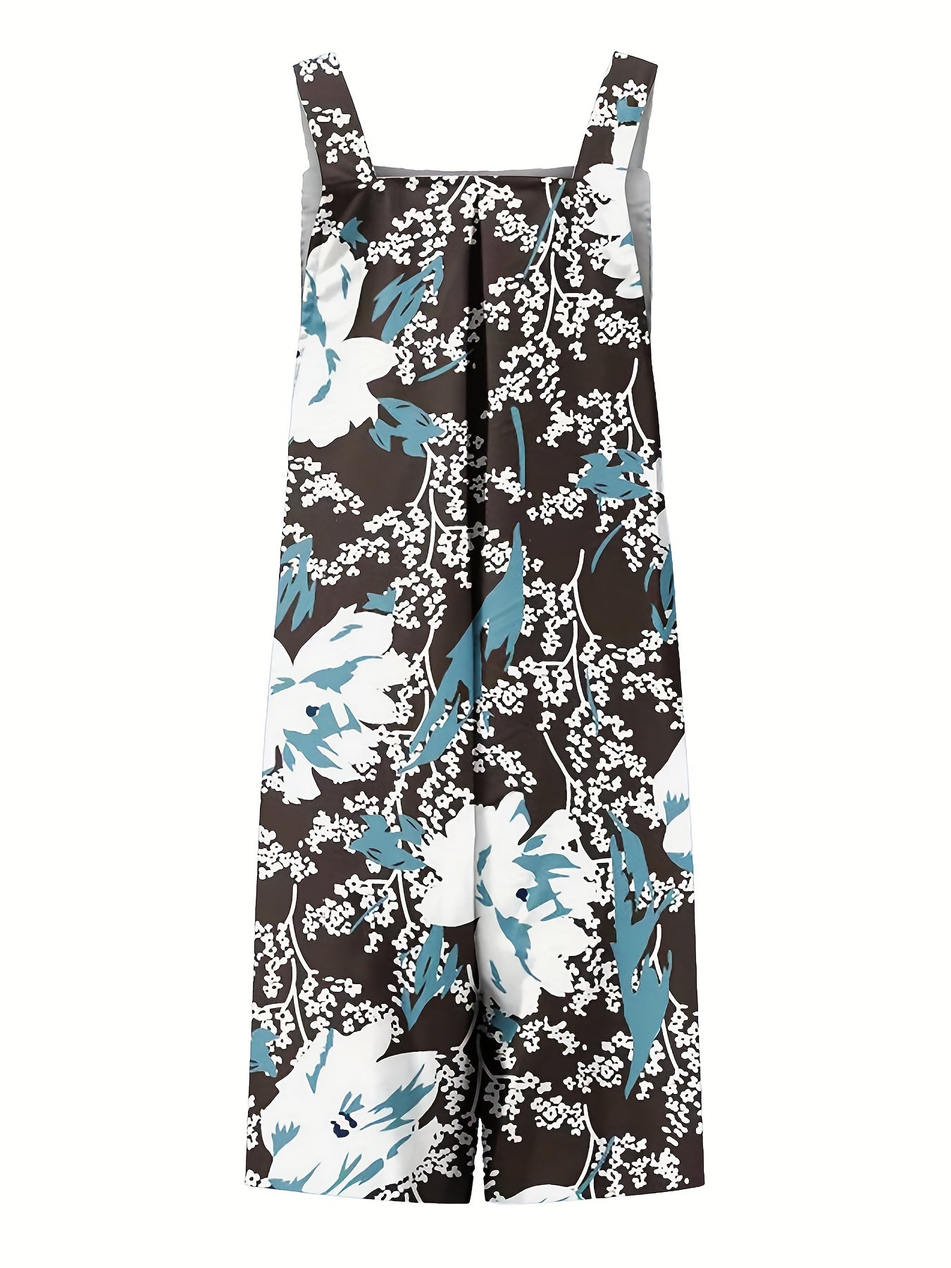 Floral Print Button Decor Romper With Pockets