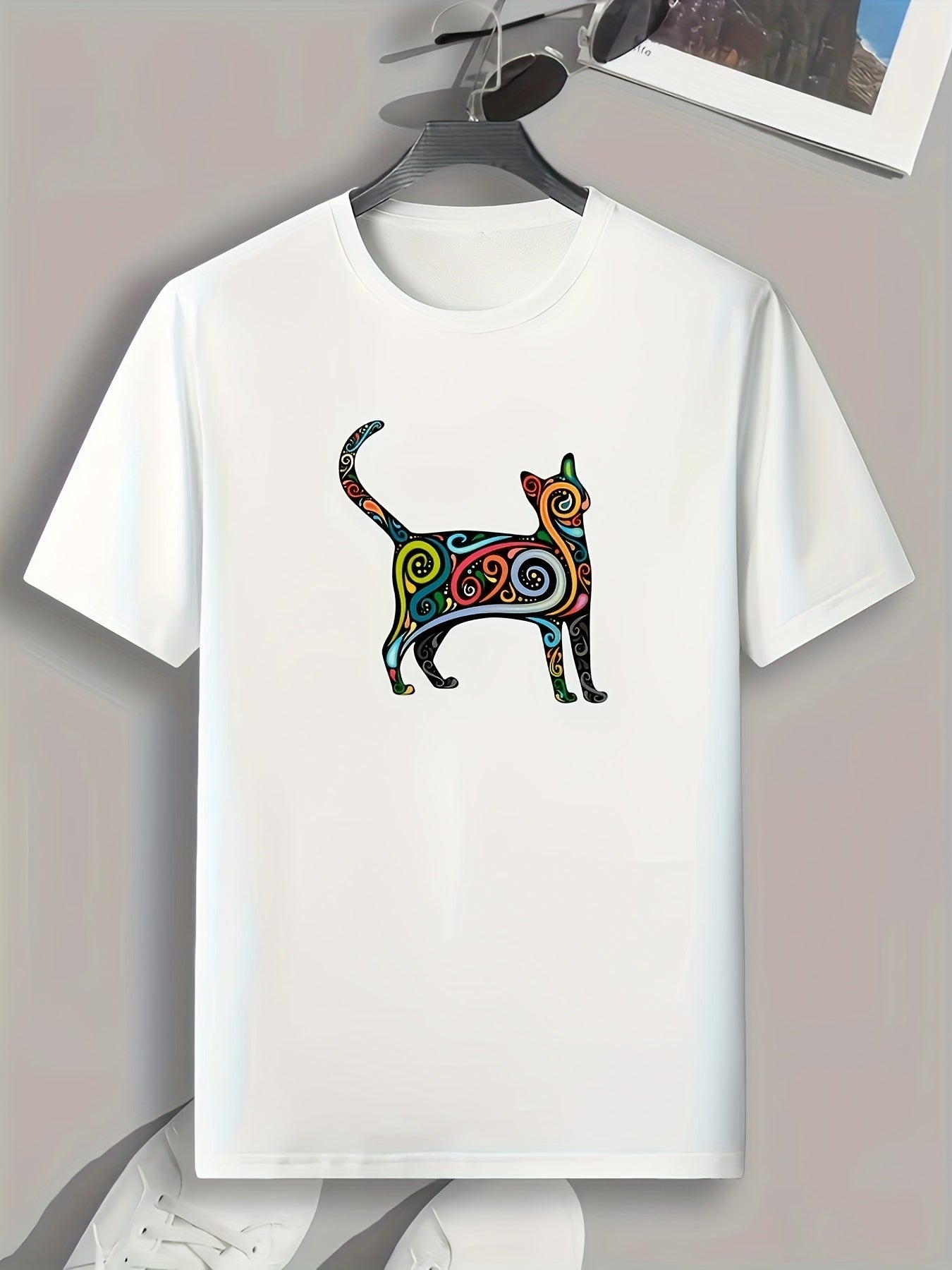 Cat Pattern Print Men's Comfy Sports T-shirt