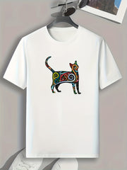 Cat Pattern Print Men's Comfy Sports T-shirt