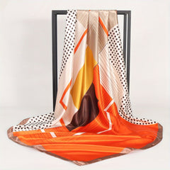 Geometric Block Satin Bandana Shawl Silk Square Scarf Windproof Head Wrap