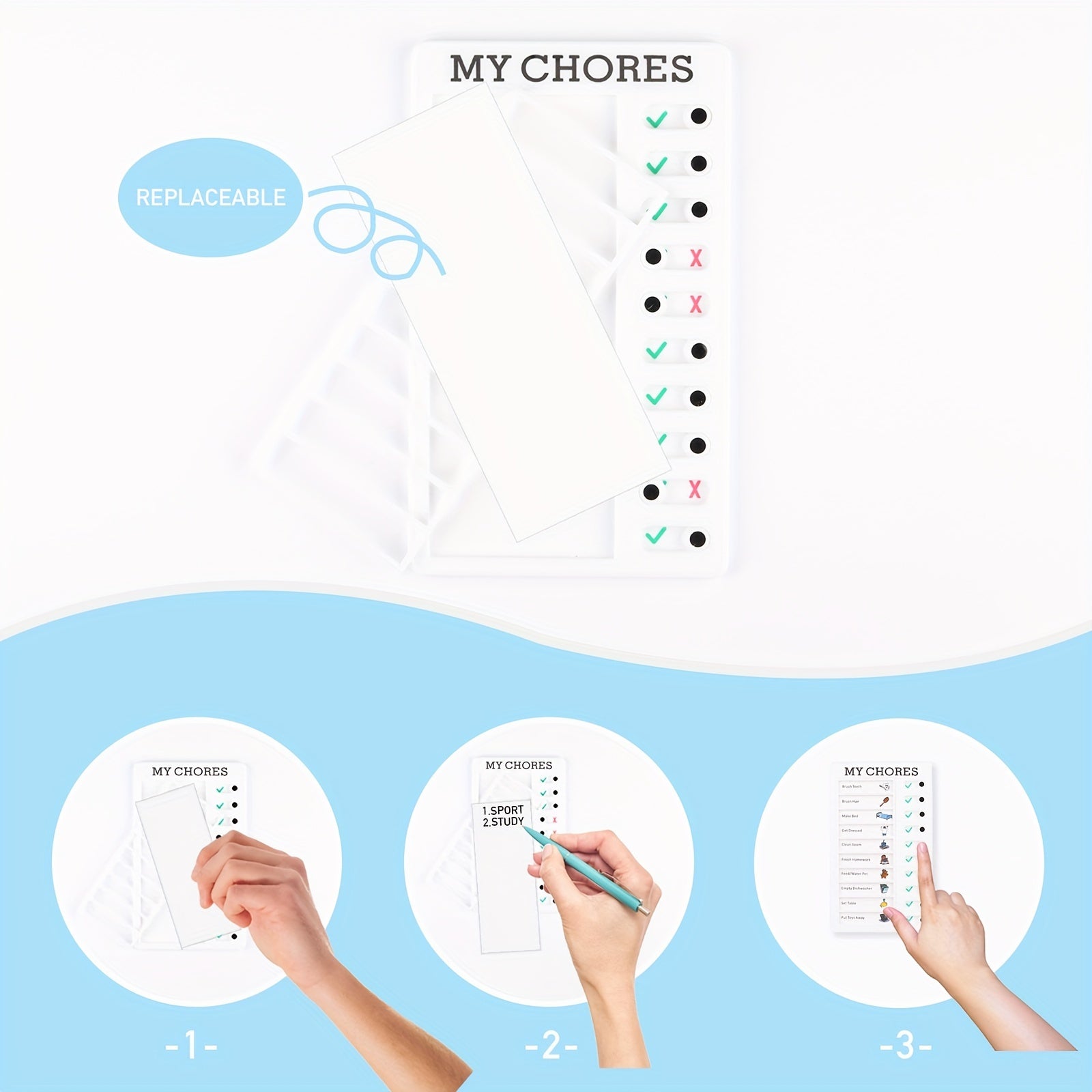 3pcs Daily Schedule Chore Chart Memo Checklist Board