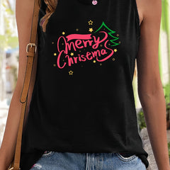 Christmas Letter Print Sleeveless Sports Vest Stretchy Casual Tops