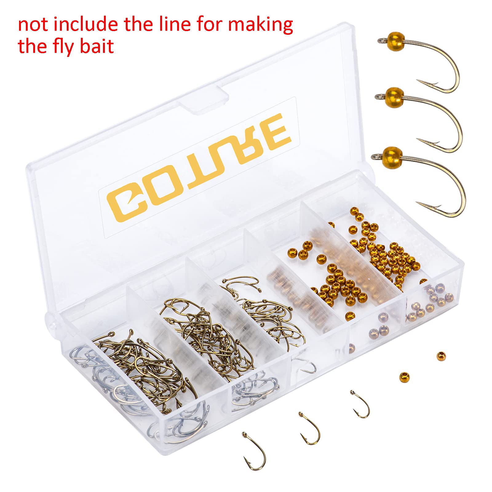 240pcs Fly Barb Hooks & Bead Heads Kit High Carbon Steel Plastic Box
