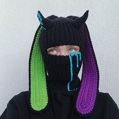 Rabbit Ears Horn Balaclava Knitted Hat for Winter