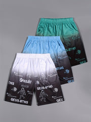 3pcs Astronaut & Planet Print Boys Comfortable Shorts